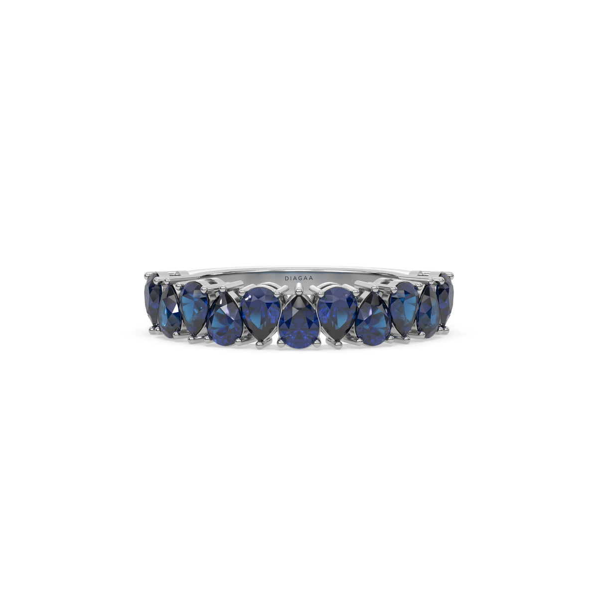 14K White Gold Pear Sapphire Gemstone Eternity Ring 