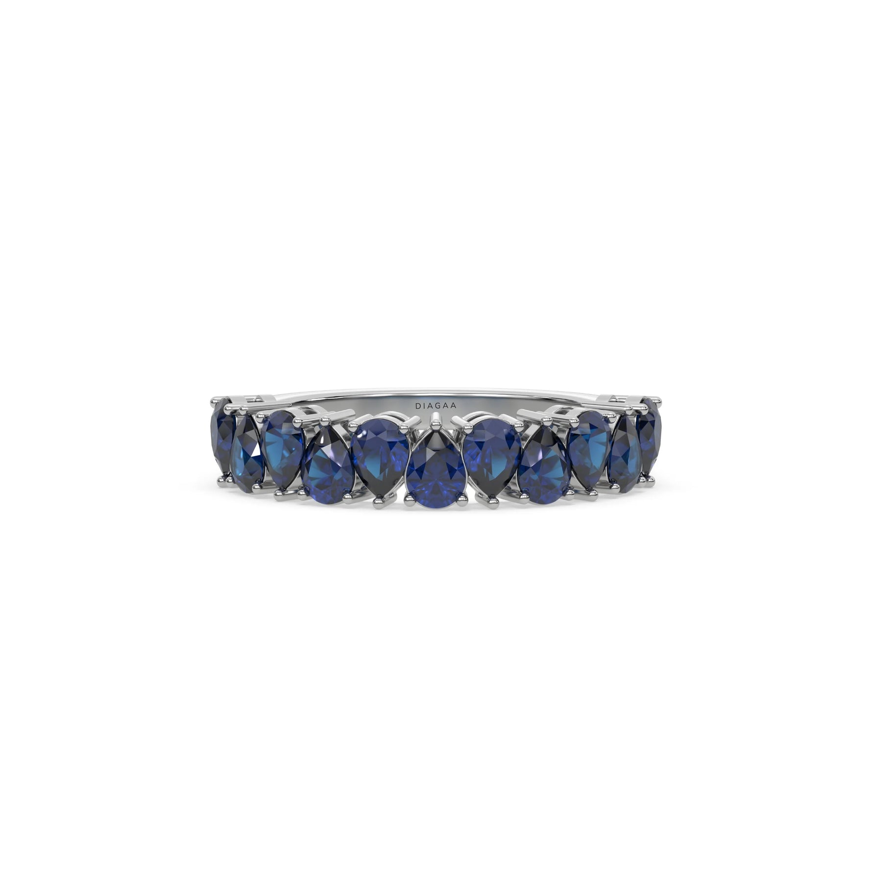 14K White Gold Pear Sapphire Gemstone Eternity Ring 