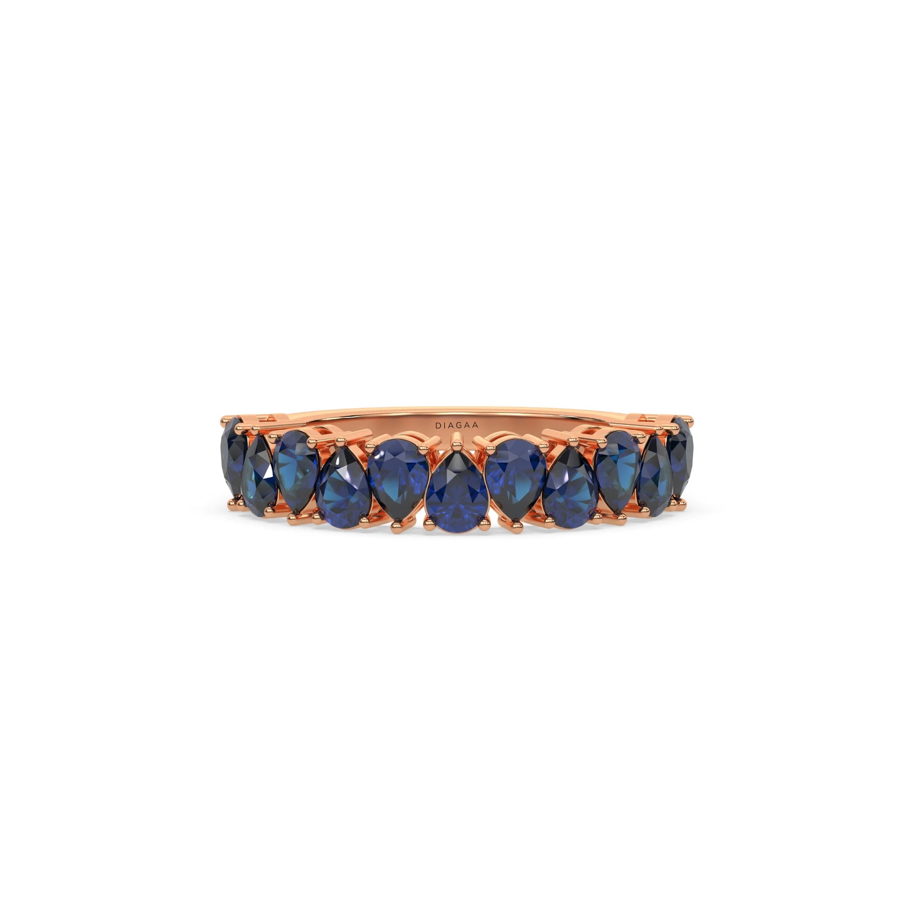 14K Rose Gold Pear Sapphire Gemstone Eternity Ring 