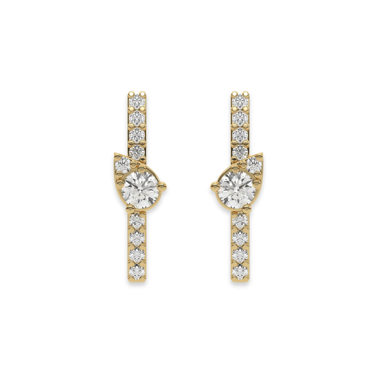 This yellow gold Bar Diamond Earrings made with small round brilliant-cut diamonds in pave setting in top view