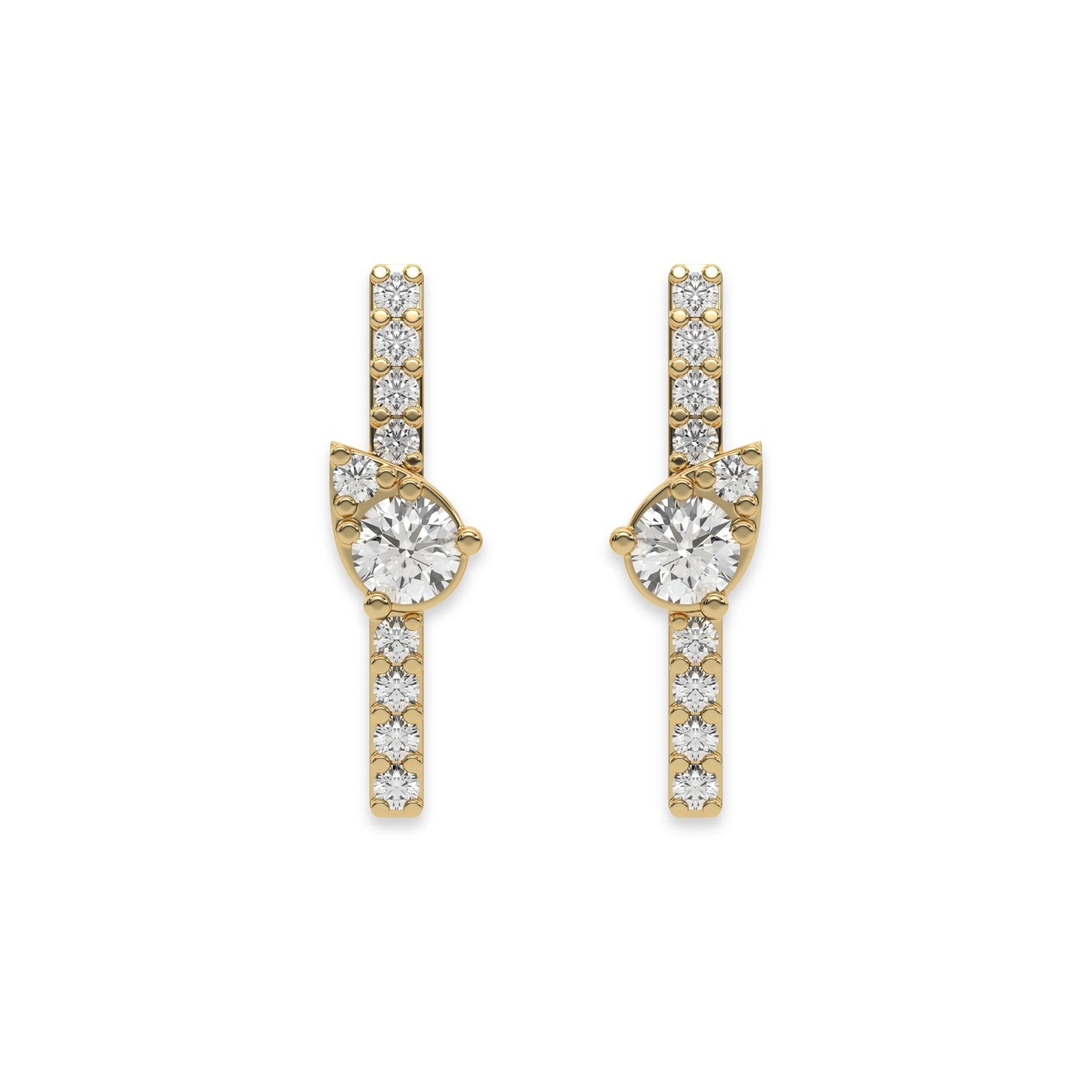 This yellow gold Bar Diamond Earrings made with small round brilliant-cut diamonds in pave setting in top view