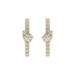 14k yellow gold round cut diamond arranged in pear shape bar stud earrings set in prongs.