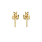 This yellow gold Trio Diamond Earrings made using two round brilliant-cut diamonds and a pear diamond, securely set in prong setting in back view