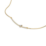 Curved Bar Diamond Necklace made with round brilliant-cut diamond in prong setting with a pear solitaire on top set at an angle with adjustable chain