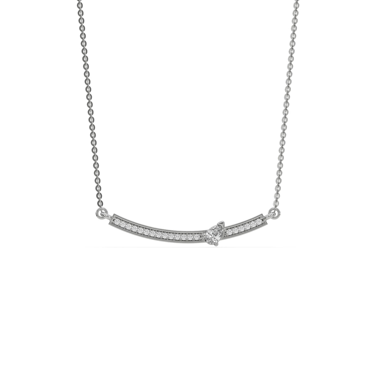 14K White Gold Pear and Round Cut Diamond Crescent Curve Necklace