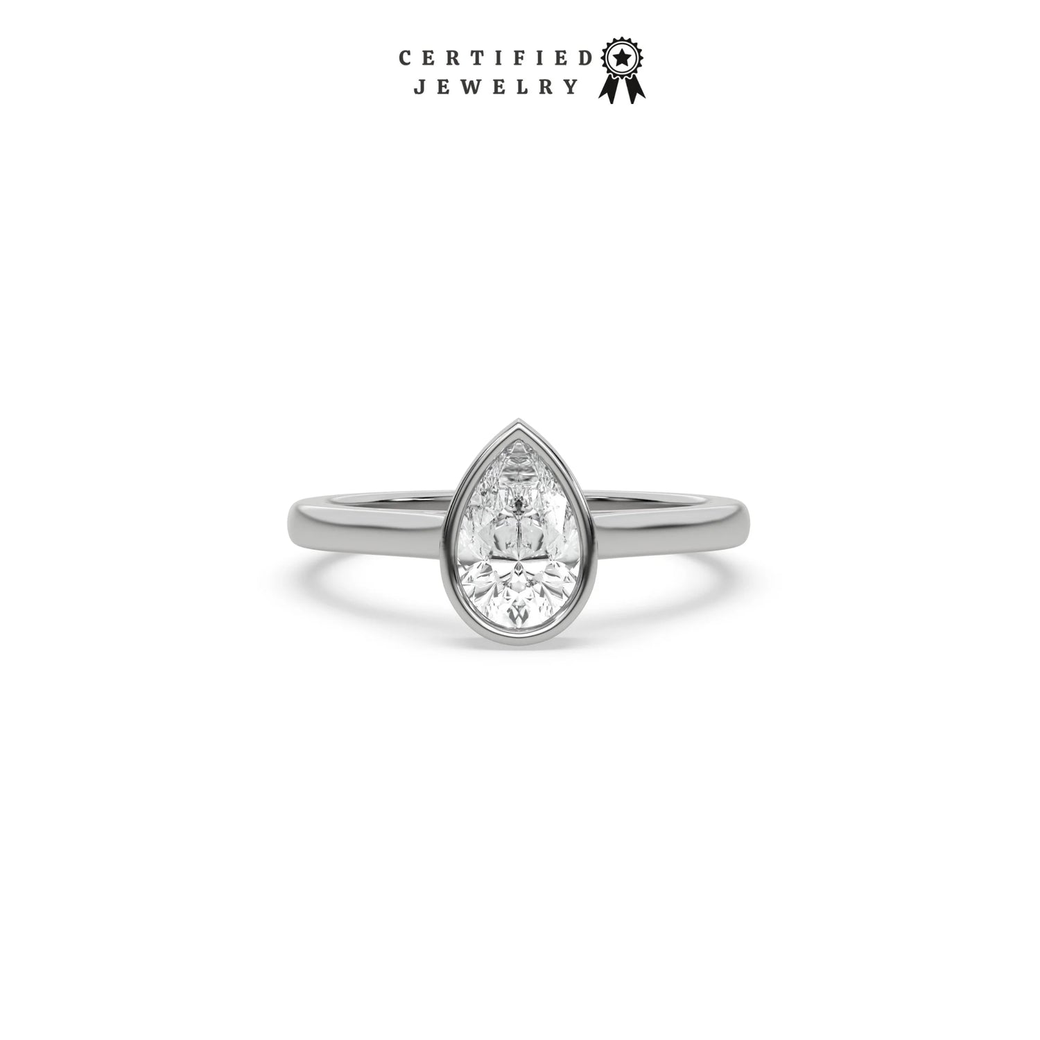 1 CT Natural Diamond Pear Shaped Bezel Engagement Ring