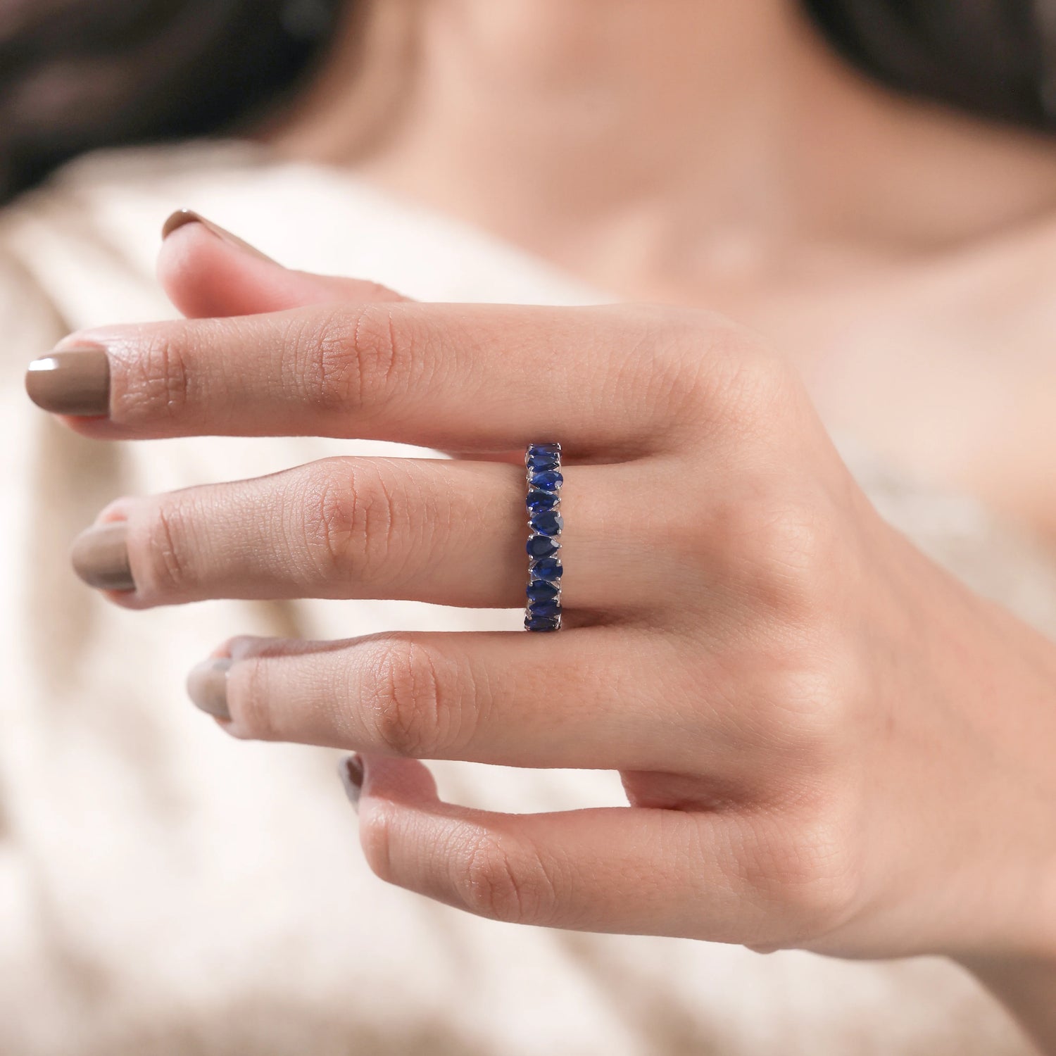 5.40 CT Pear Natural Sapphire Eternity Ring