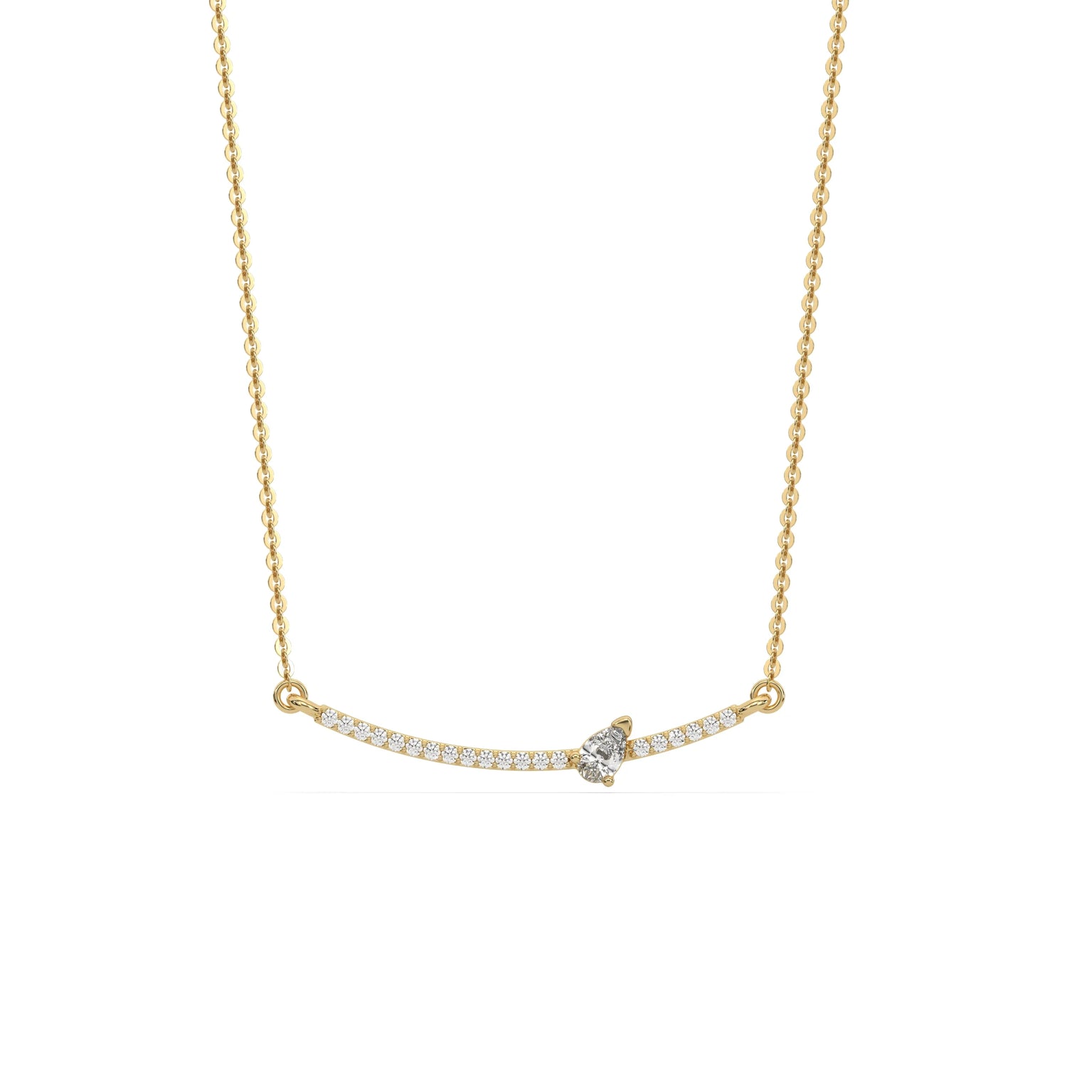18K Yellow Gold Pear and Round Cut Diamond Curve Necklace