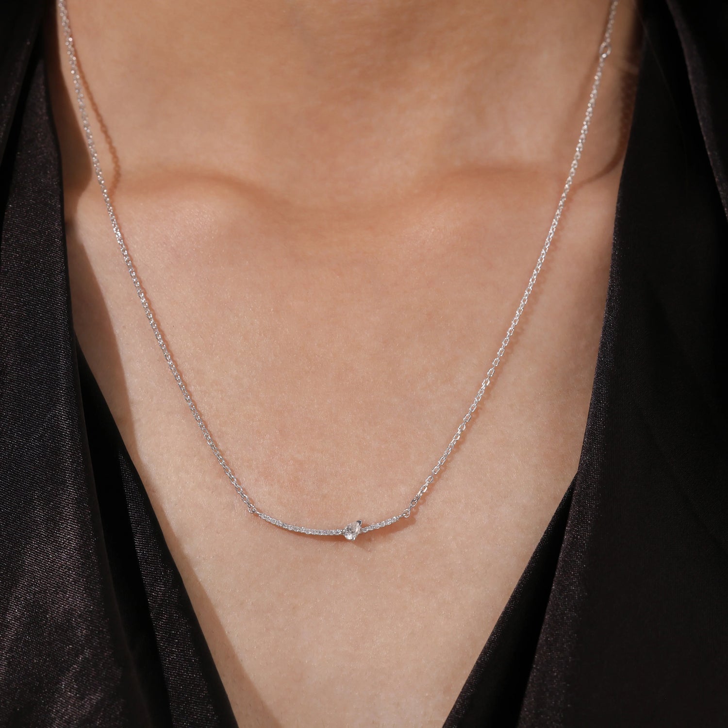 Pear Cut Diamond Curved Necklace
