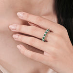 14K White Gold Pear Cut Diamond Emerald Gemstone Eternity Ring