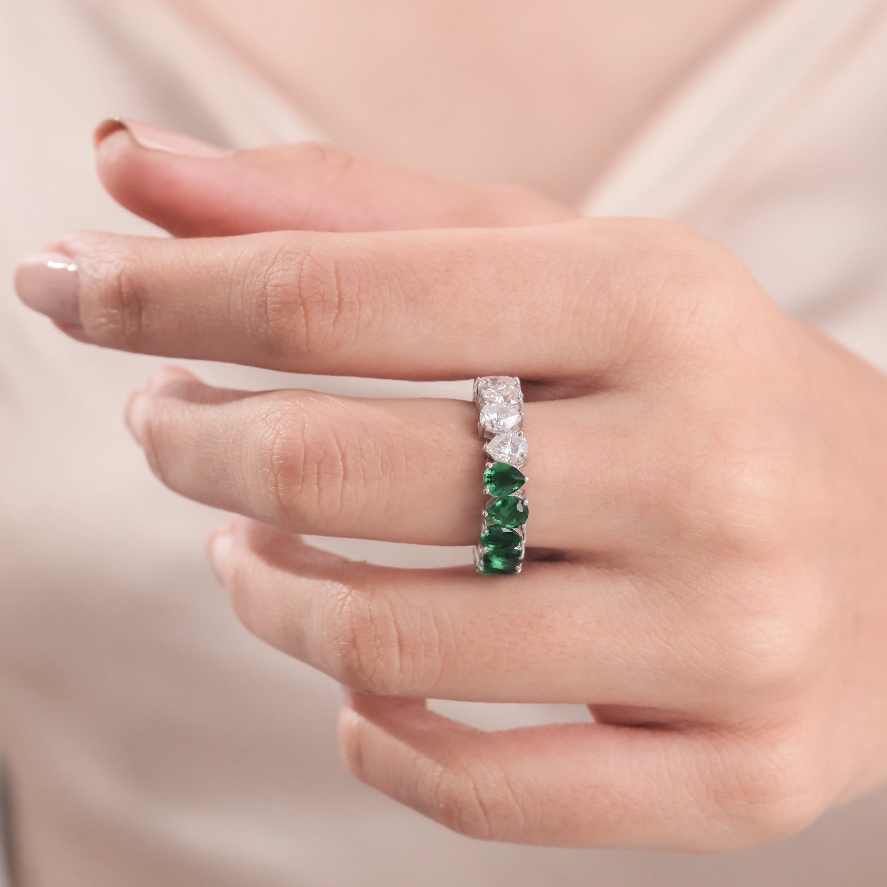 Pear Cut Diamond 10K Gold Emerald Gemstone Ring