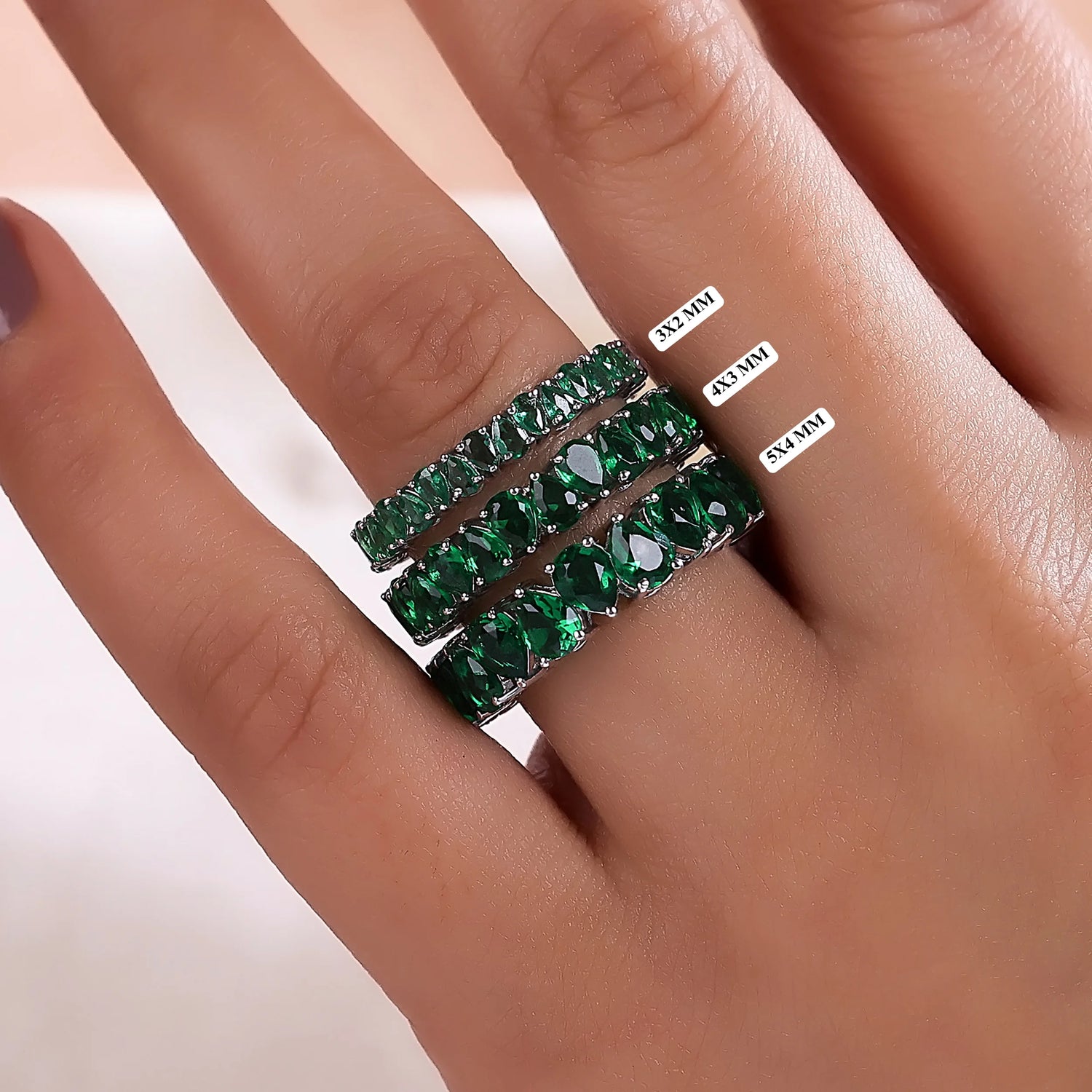 Pear Natural Emerald Eternity Ring