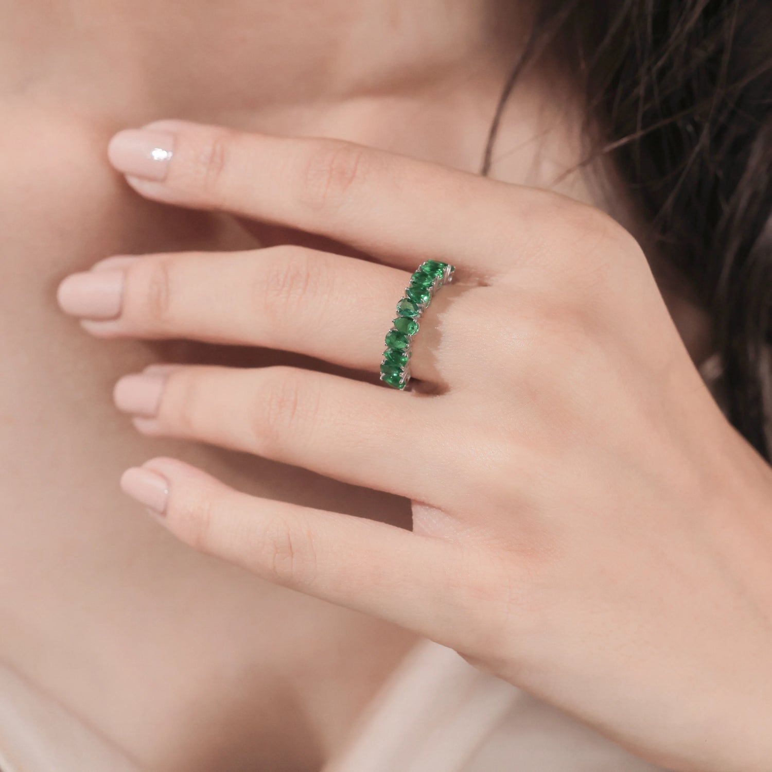 Emerald Gemstone Half Eternity Ring
