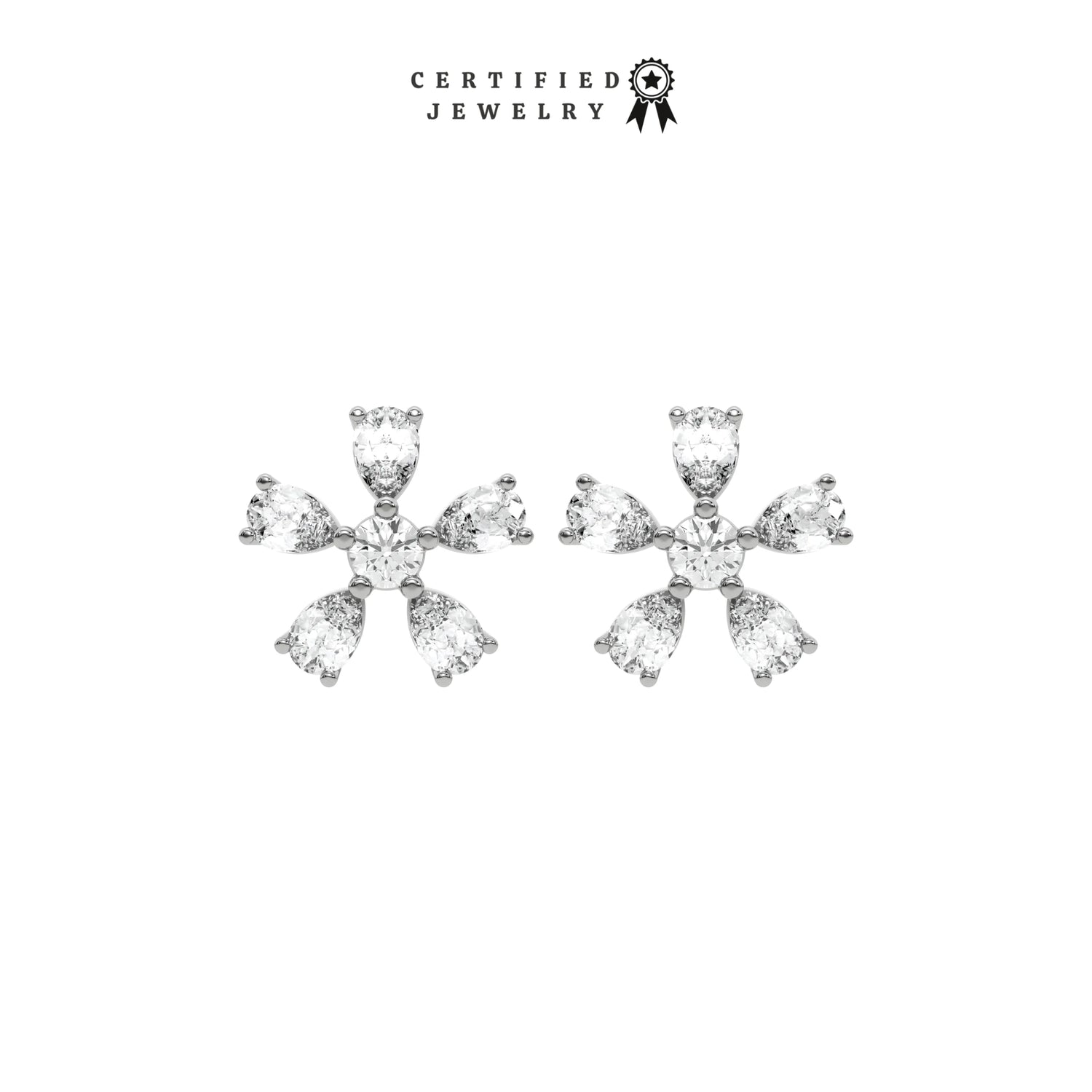 0.37 CT Natural Diamond Pear Cut Flower Earrings