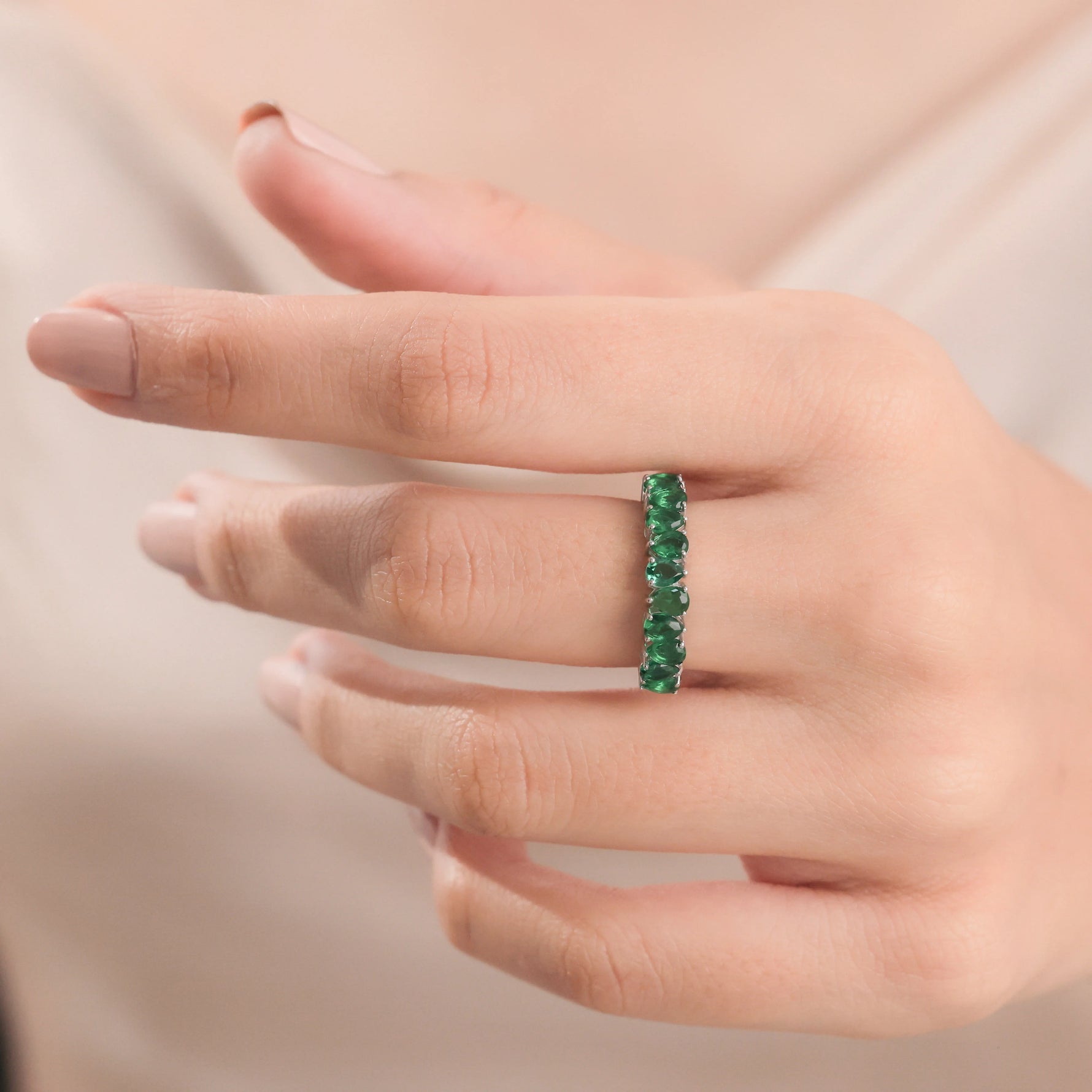 10K Gold Emerald Gemstone Half Eternity Ring