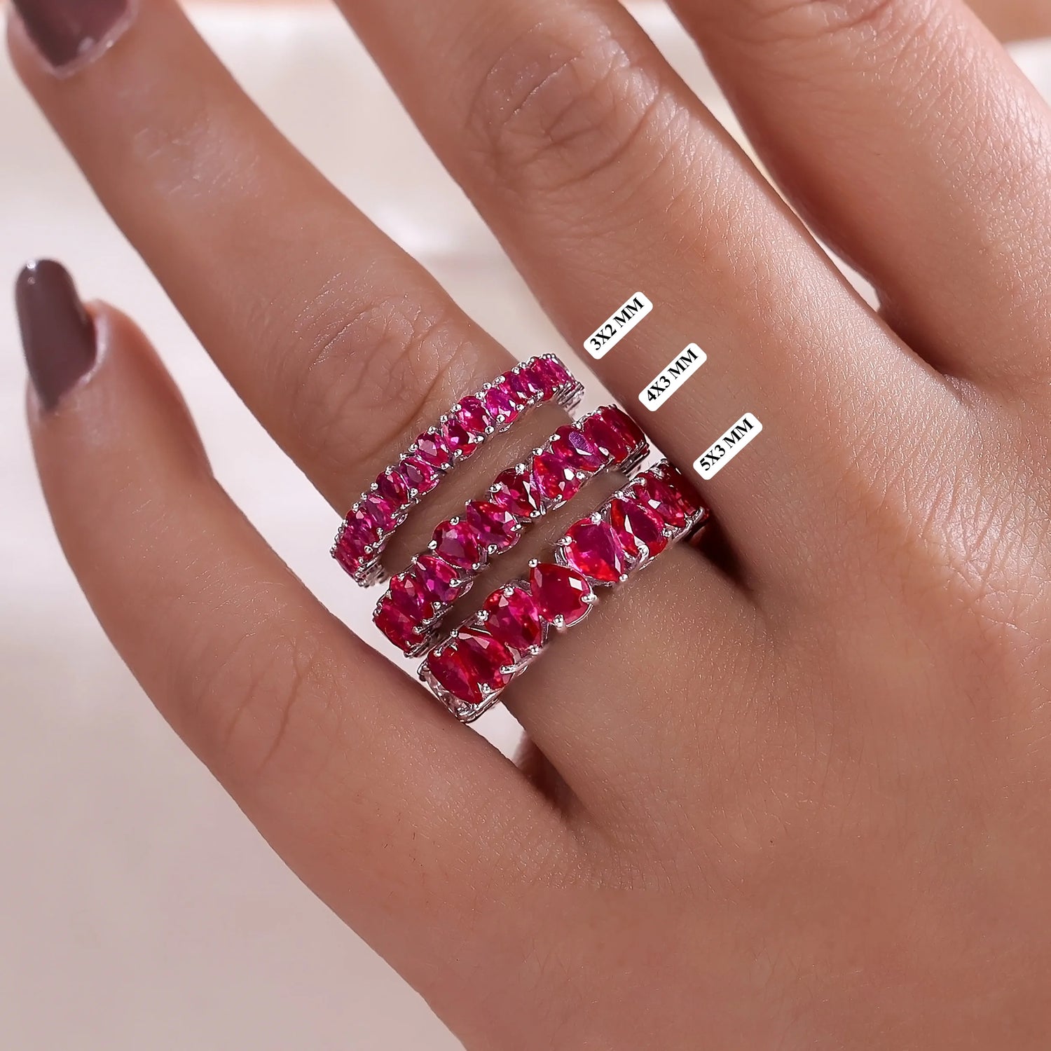 Pear Shaped Lab Ruby Half Eternity Ring