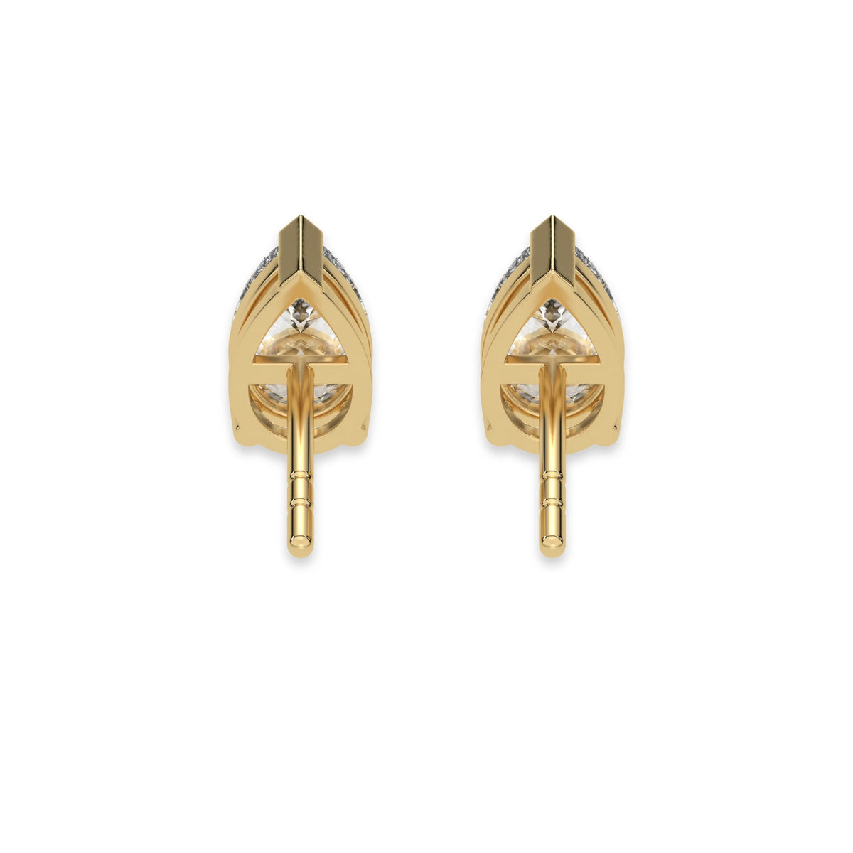 This yellow gold Classic Pear Diamond Earrings made with a pear-cut diamonds set in a four prong setting in back view