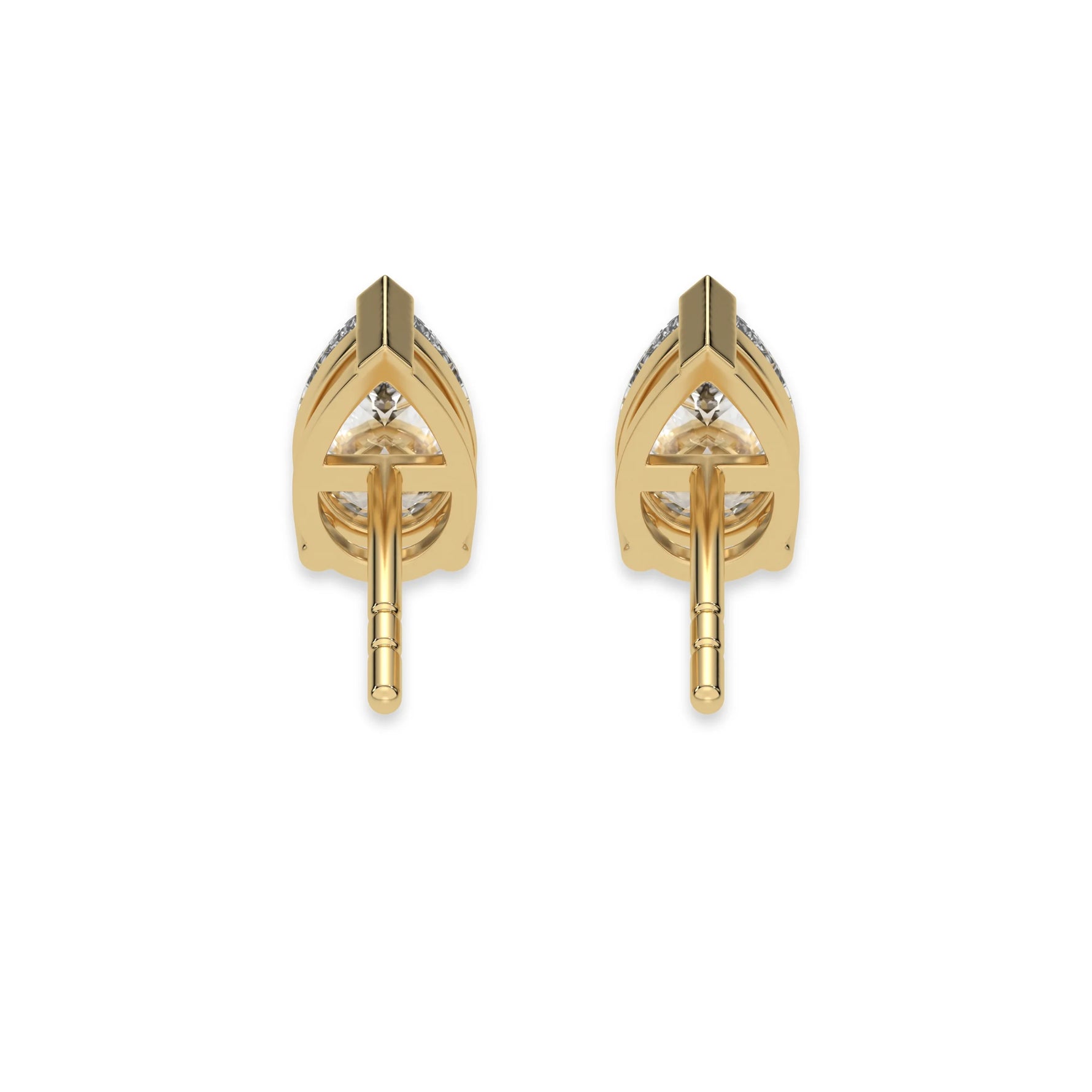 This yellow gold Classic Pear Diamond Earrings made with a pear-cut diamonds set in a four prong setting in back view