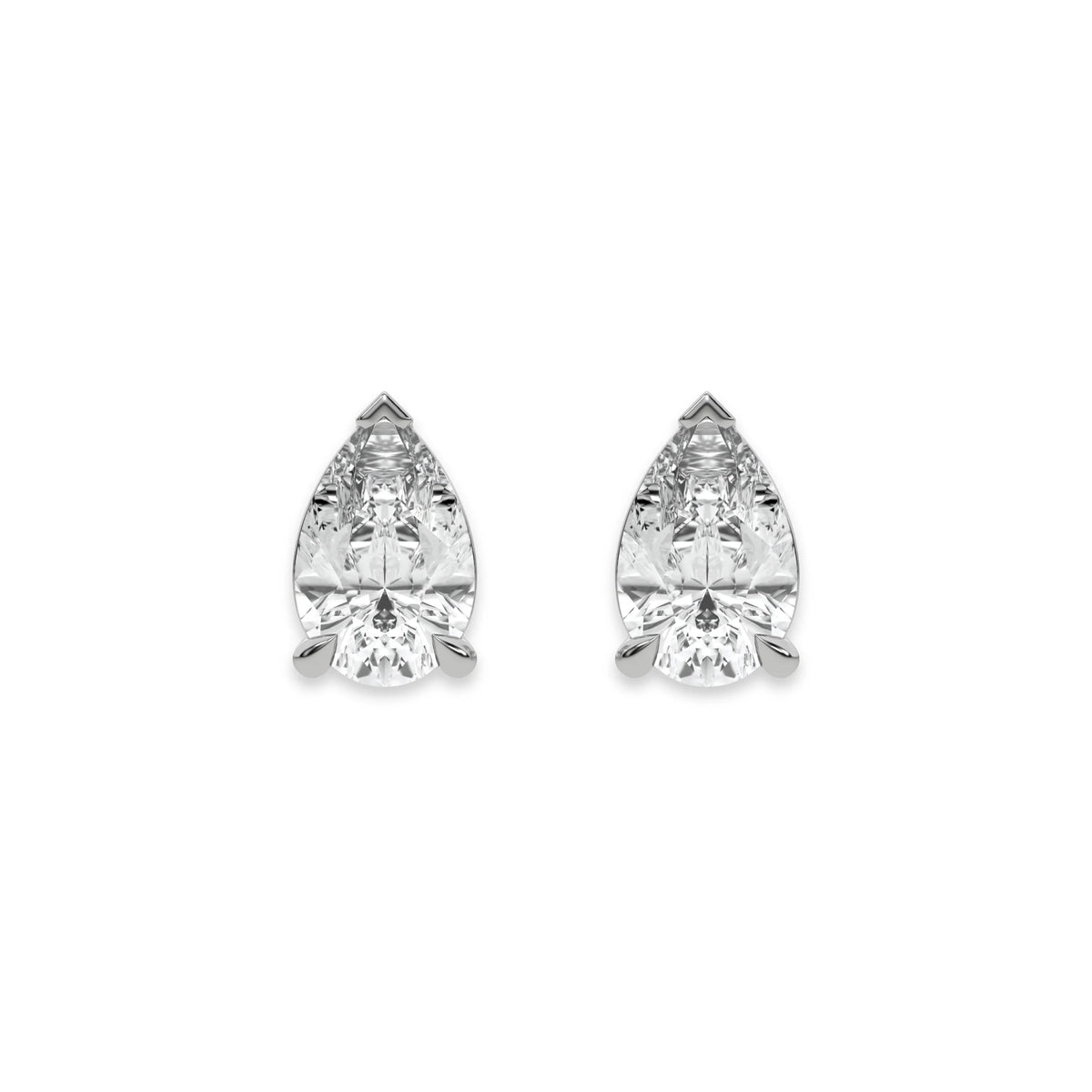 Elegant Pear diamond stud earring set in a secure prong setting crafted from brilliant white gold with white background.