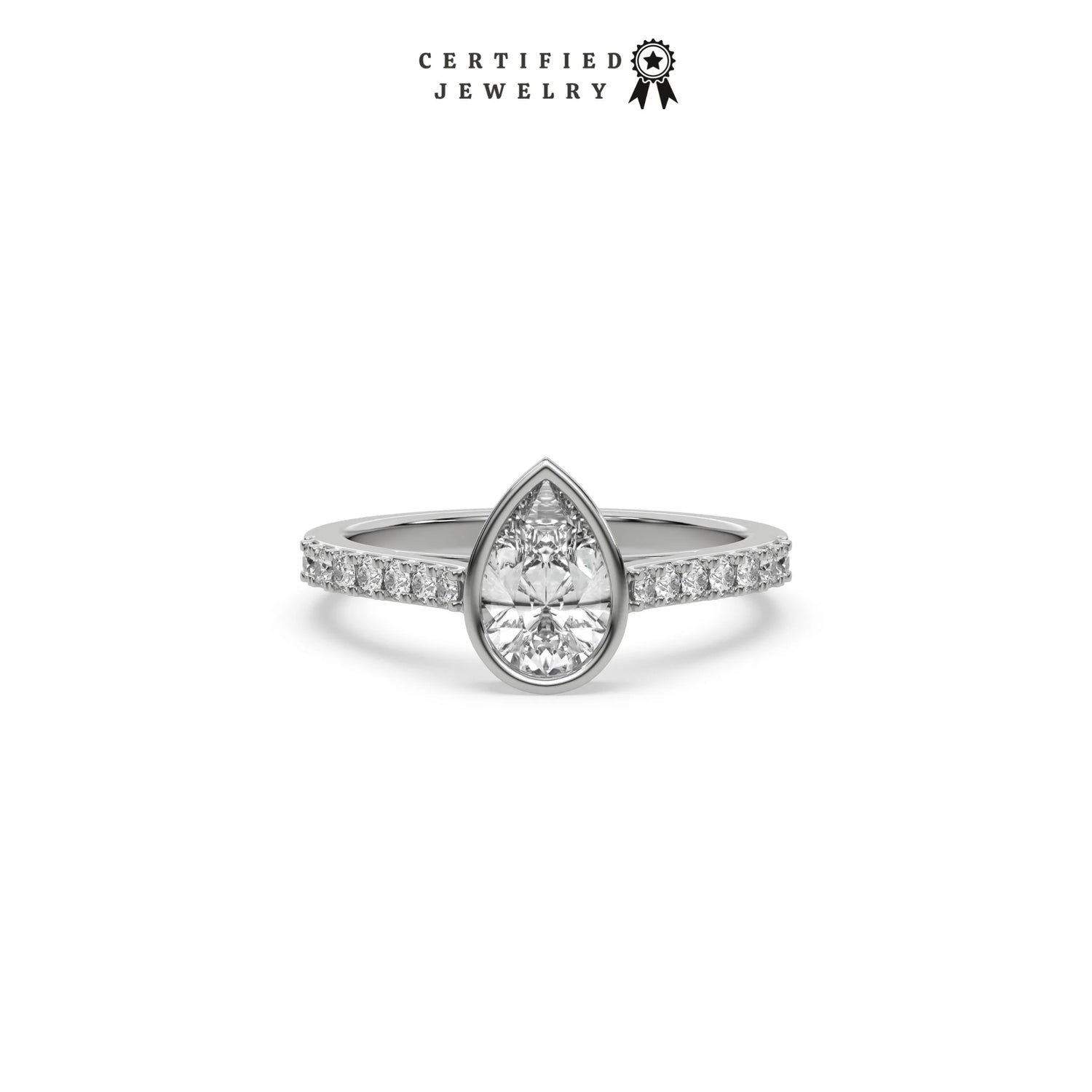 1 CT Natural Diamond Pear Shaped Bezel Engagement Ring