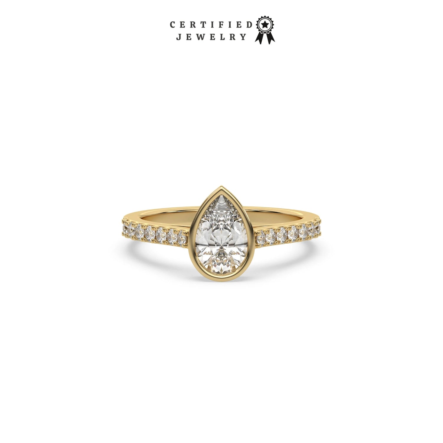 1 CT Lab Diamond Pear Shaped Bezel Ring