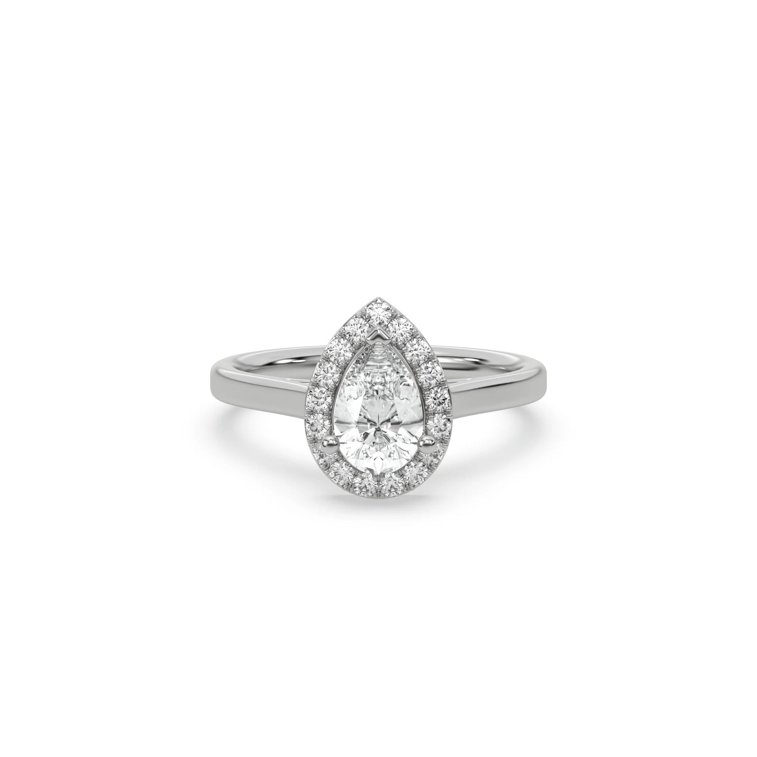 18K White Gold Pear Diamond Halo Engagement Ring