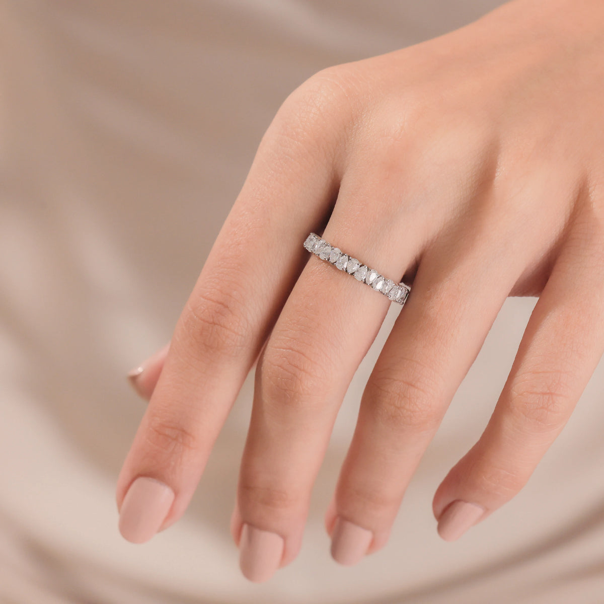 14K White Gold Pear Diamond Women Ring