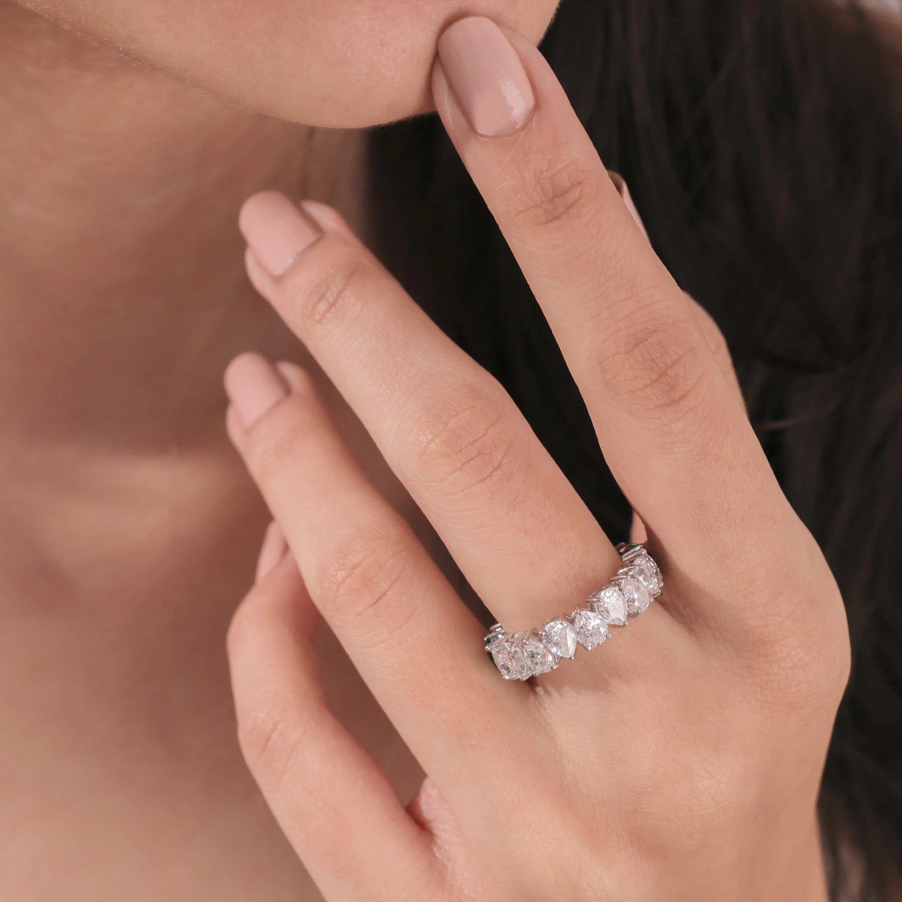 10K White Gold Pear Diamond Eternity Ring