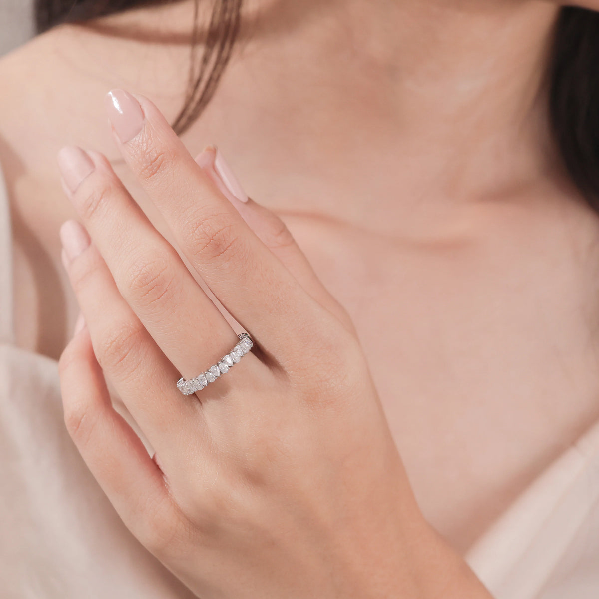 10K White Gold Pear Diamond Full Eternity Ring