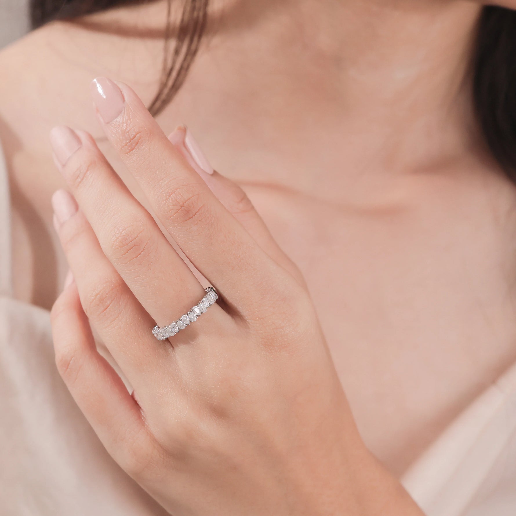 10K White Gold Pear Diamond Full Eternity Ring