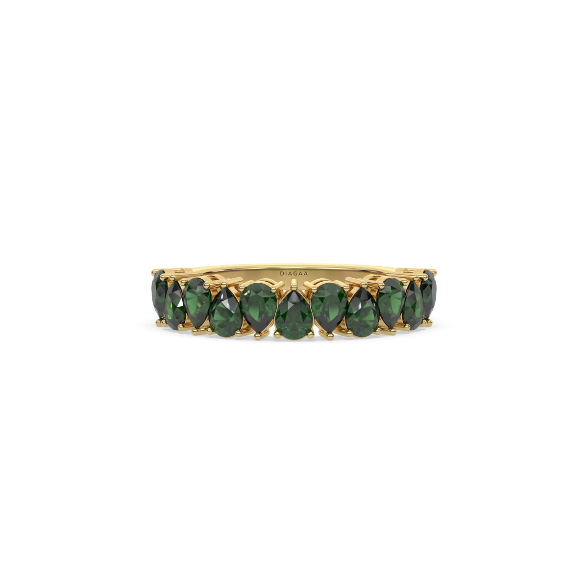 18K Yellow Gold Pear Emerald Gemstone Eternity Ring 