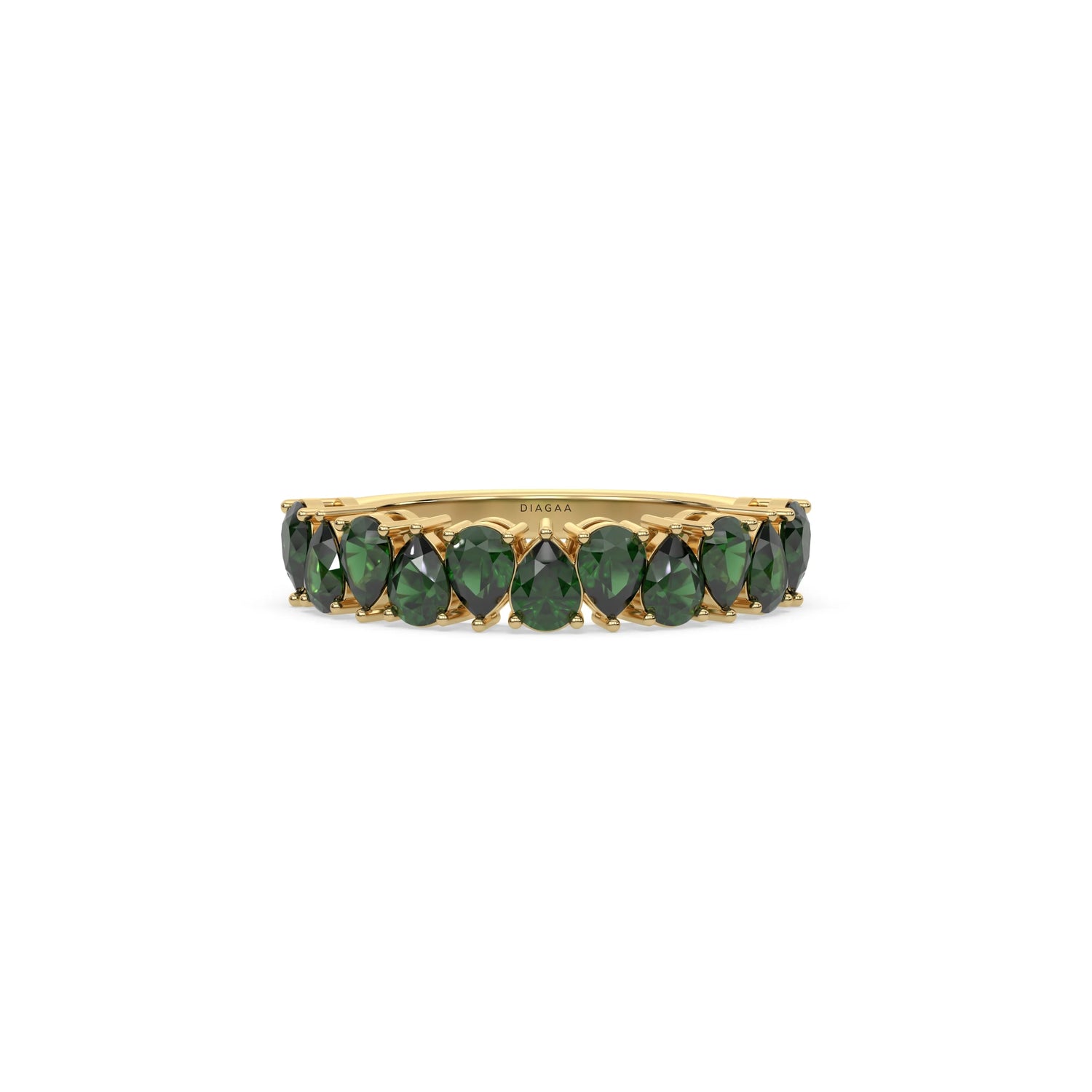 18K Yellow Gold Pear Emerald Gemstone Eternity Ring 