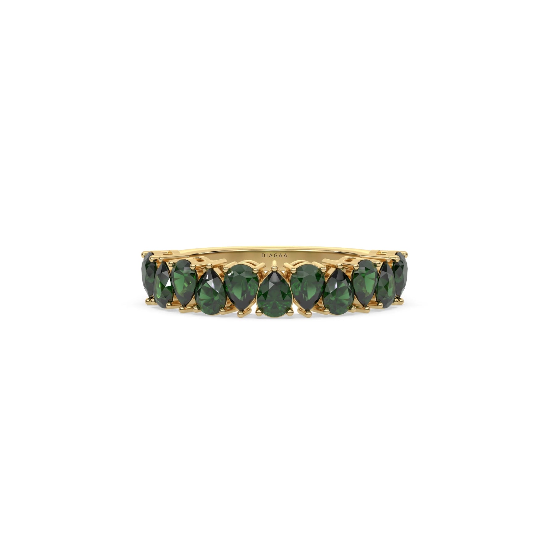 18K Yellow Gold Pear Emerald Gemstone Eternity Ring 
