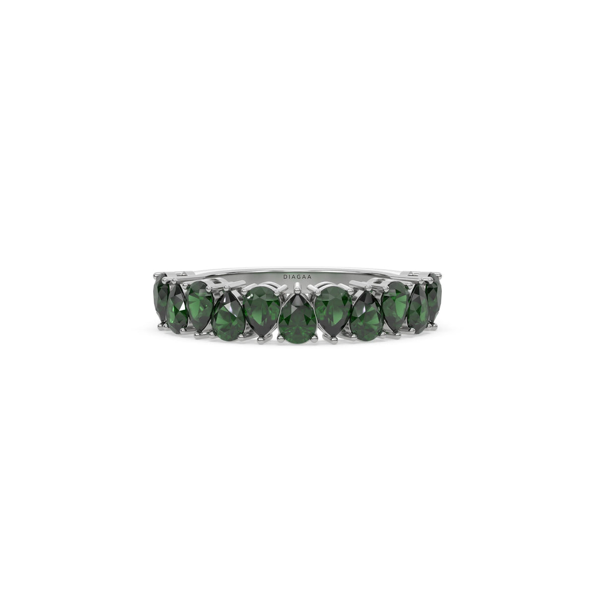 18K White Gold Pear Emerald Gemstone Eternity Ring 