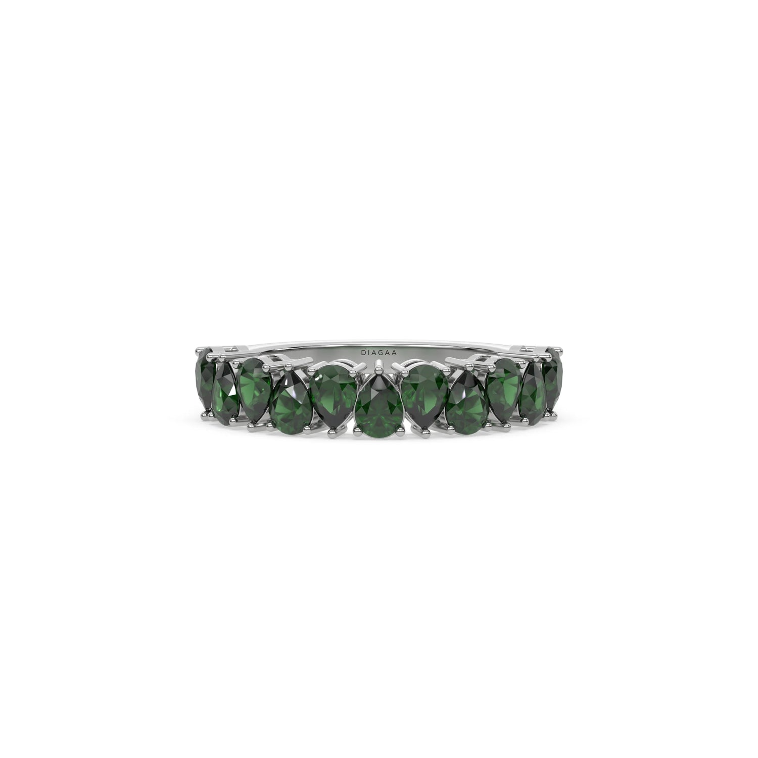 18K White Gold Pear Emerald Gemstone Eternity Ring 