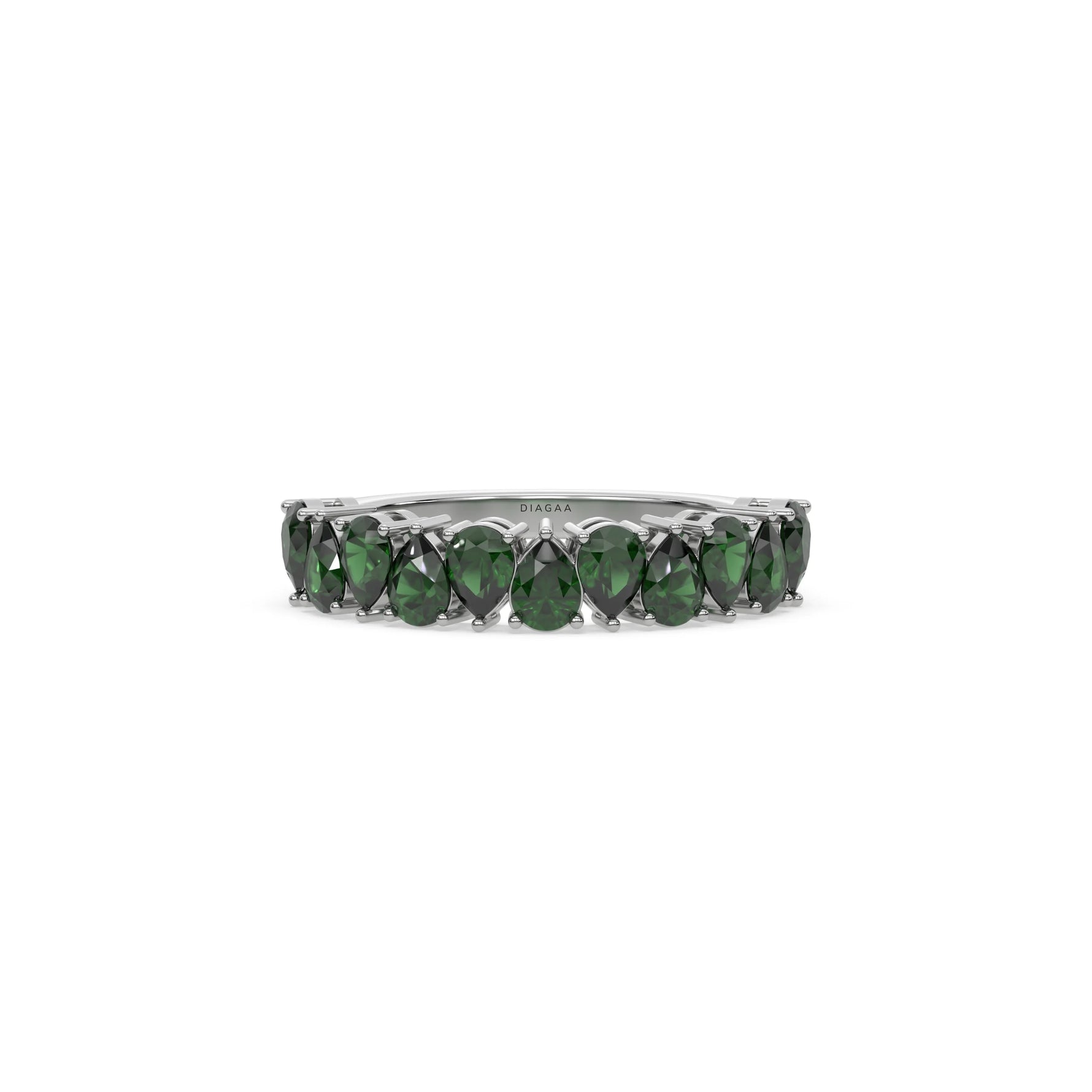 18K White Gold Pear Emerald Gemstone Eternity Ring 