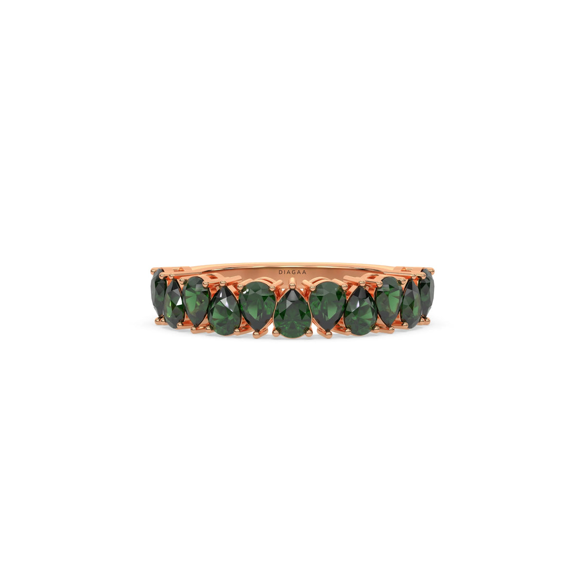 18K Rose Gold Pear Emerald Gemstone Eternity Ring 