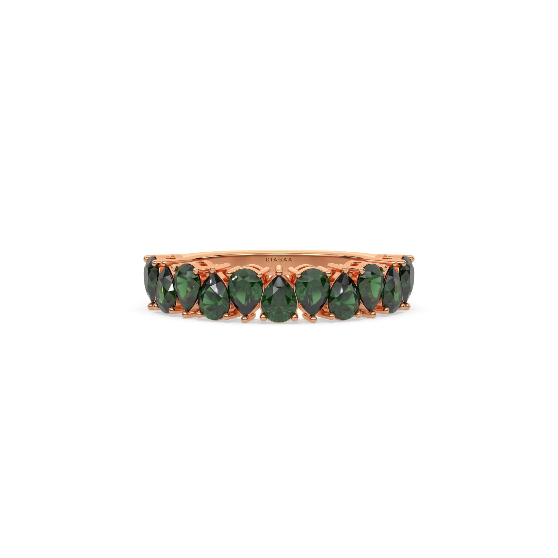 18K Rose Gold Pear Emerald Gemstone Eternity Ring 