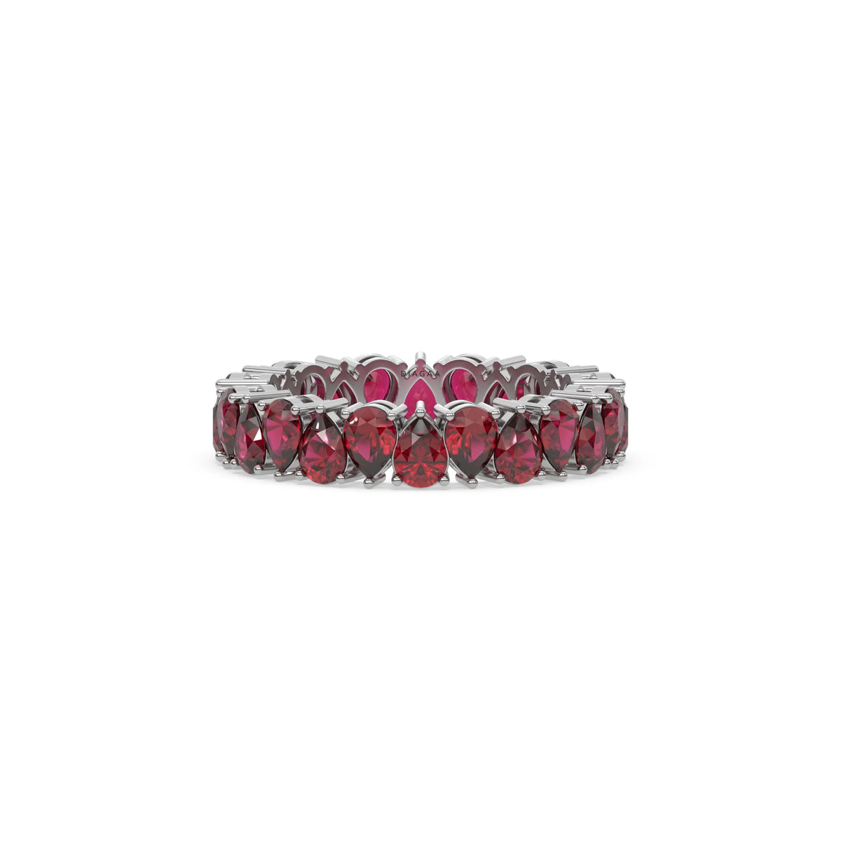 18K White Gold Pear Ruby Gemstone Eternity Ring