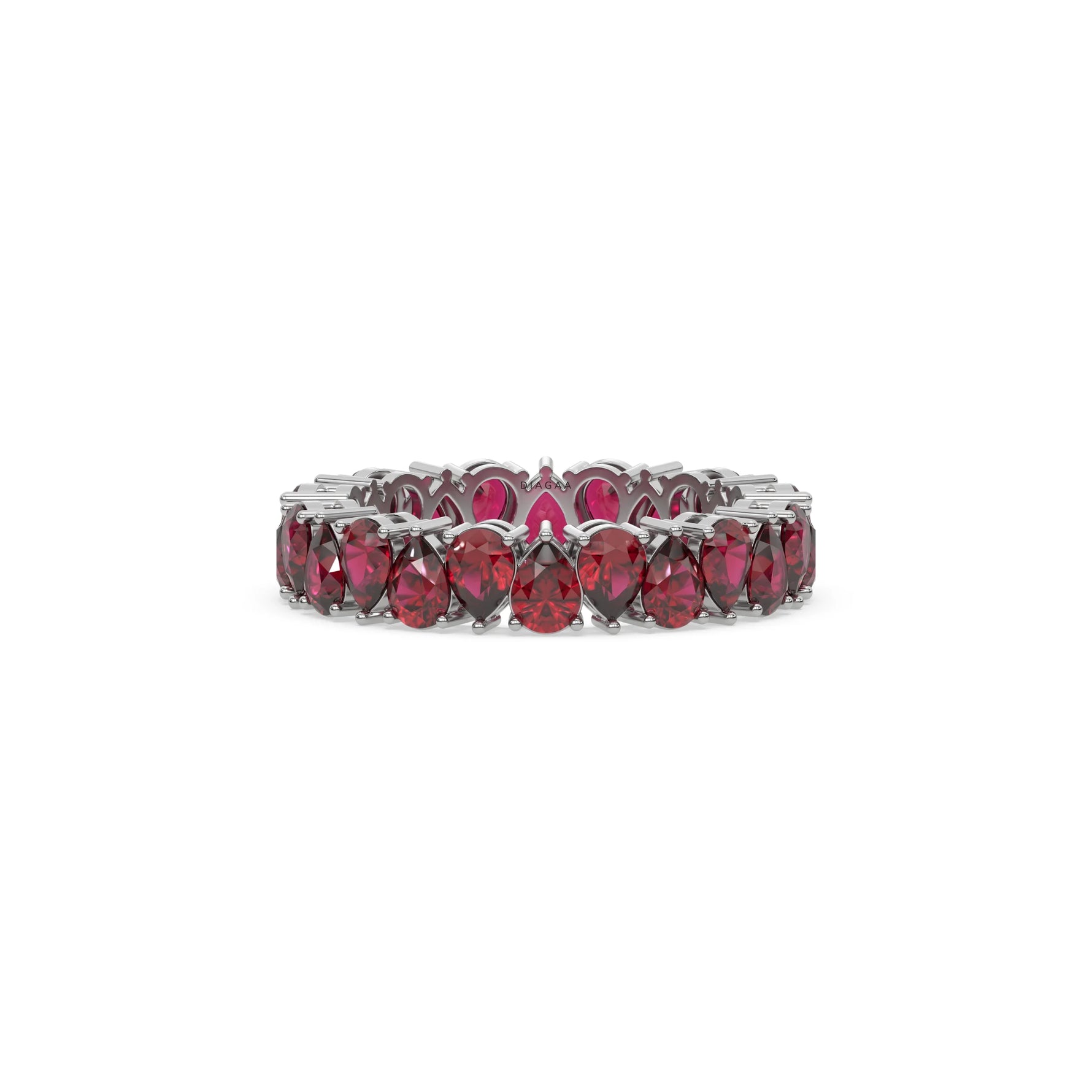 18K White Gold Pear Ruby Gemstone Eternity Ring