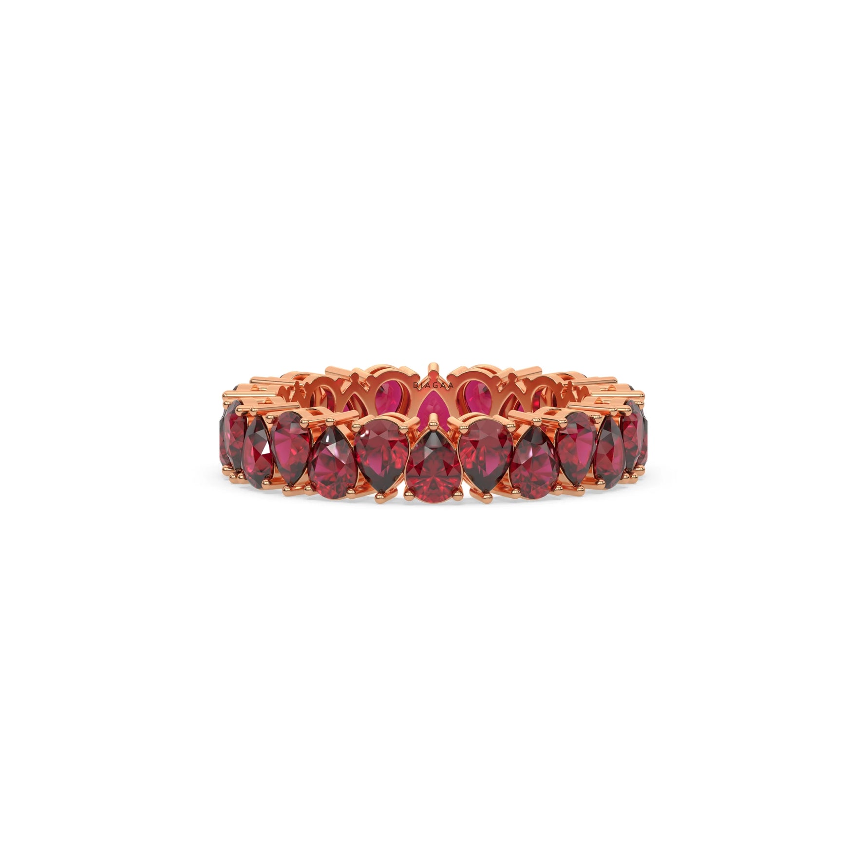 18K Rose Gold Pear Ruby Gemstone Eternity Ring