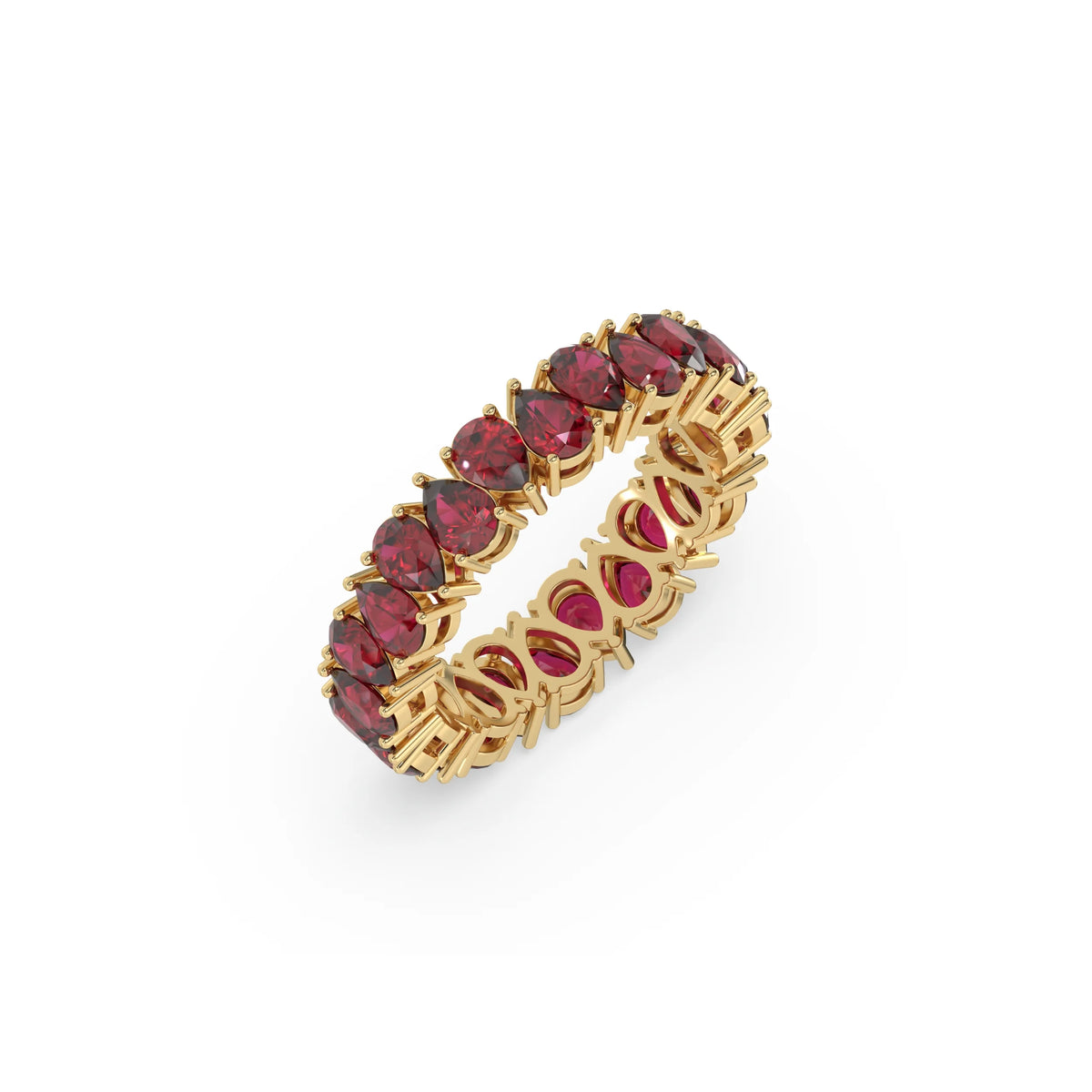 14K Yellow Gold Pear Ruby Gemstone Eternity Ring