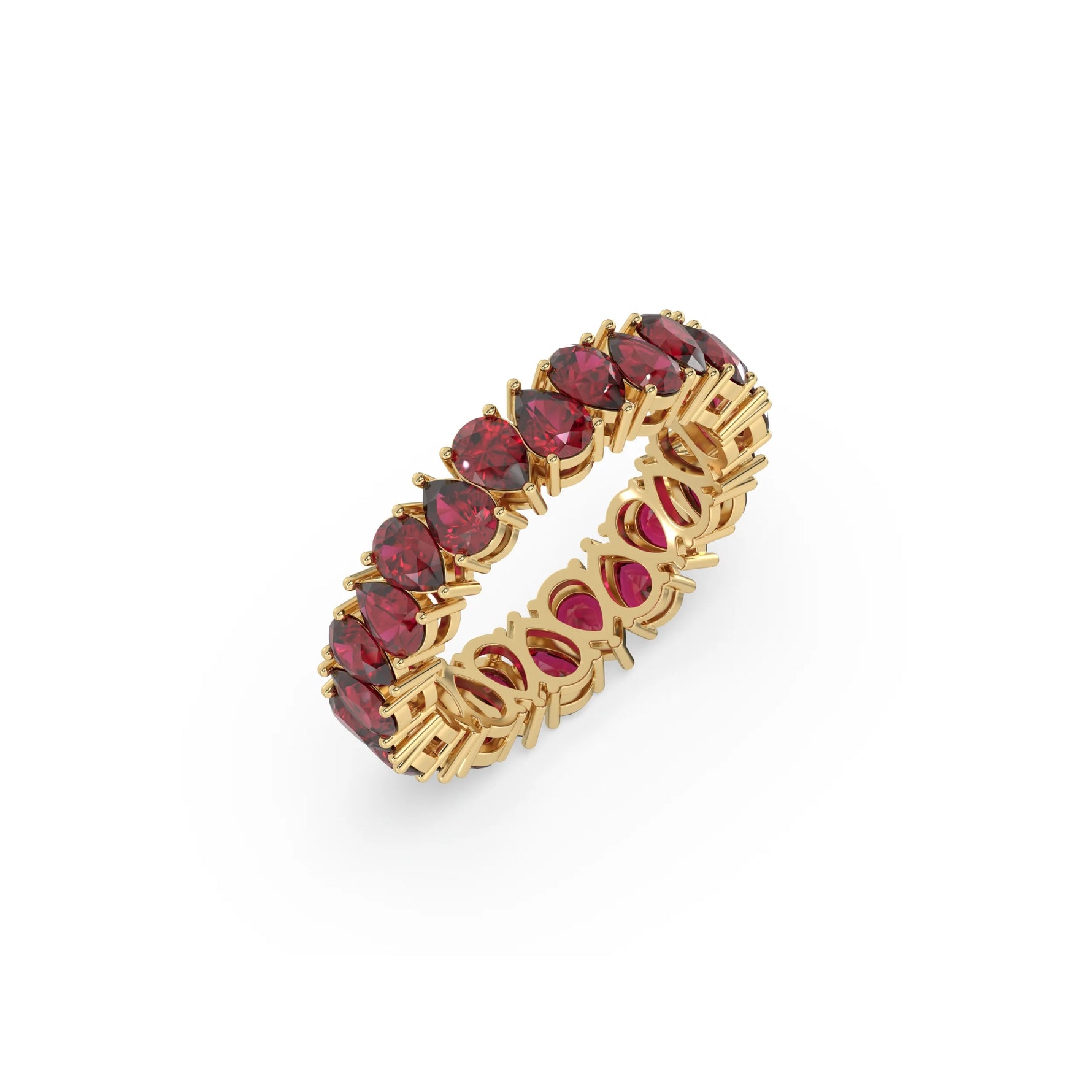 14K Yellow Gold Pear Ruby Gemstone Eternity Ring