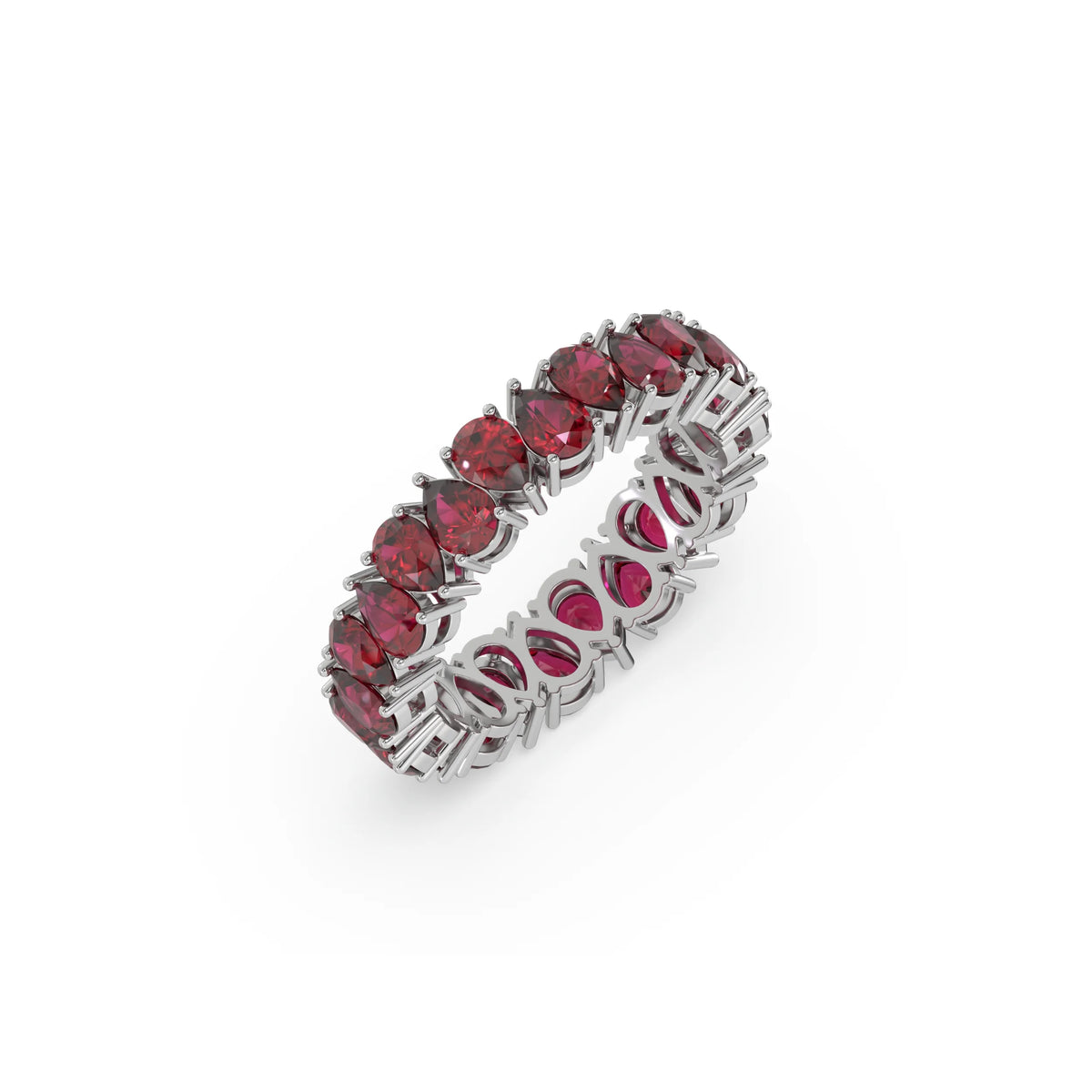 14K White Gold Pear Ruby Gemstone Eternity Ring