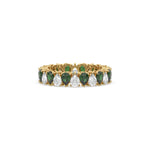 18K Yellow Gold Pear Diamond and Emerald Gemstone Eternity Ring