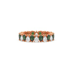 14K Rose Gold Pear Diamond and Emerald Gemstone Eternity Ring