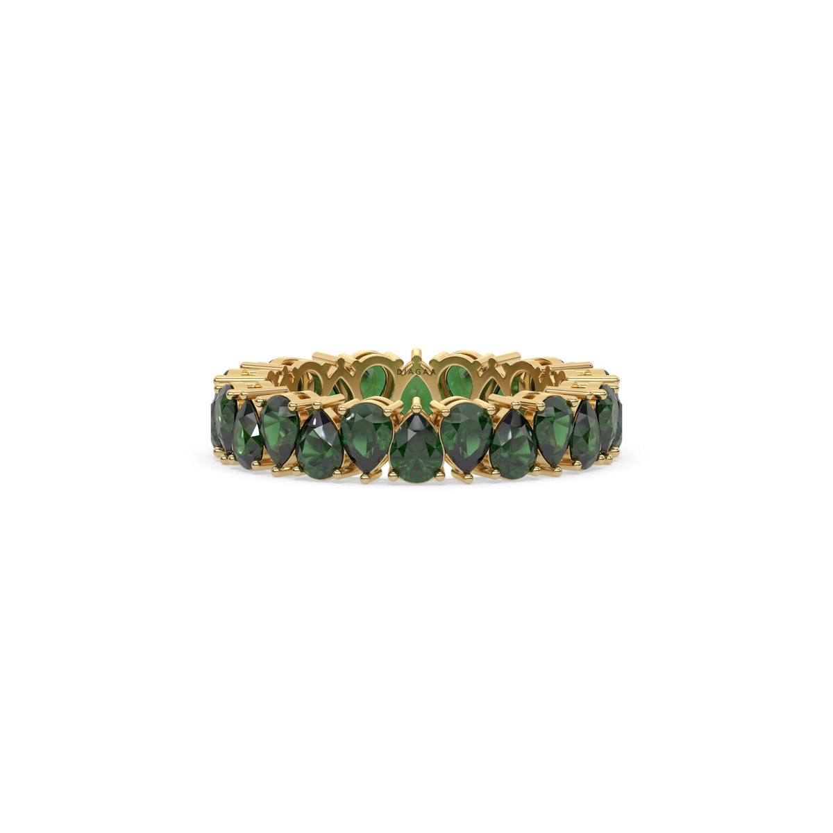 18K Yellow Gold Pear Cut Emerald Gemstone Eternity Ring