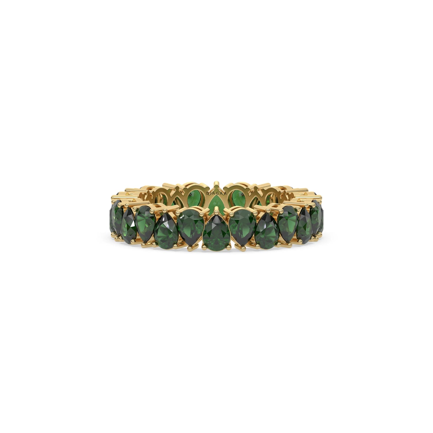 18K Yellow Gold Pear Cut Emerald Gemstone Eternity Ring