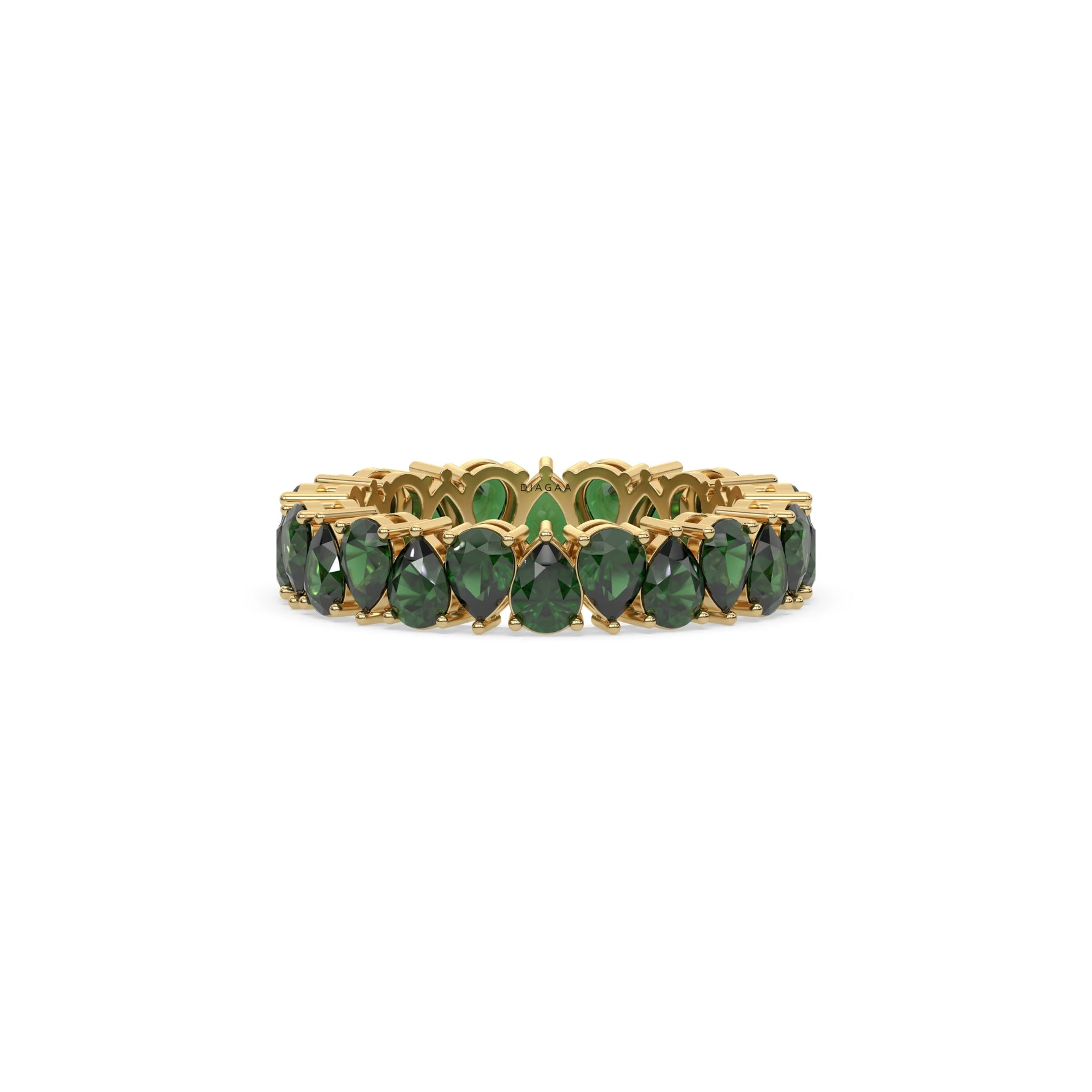 18K Yellow Gold Pear Cut Emerald Gemstone Eternity Ring