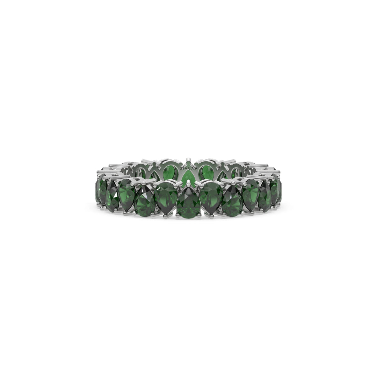 18K White Gold Pear Emerald Gemstone Full Eternity Ring
